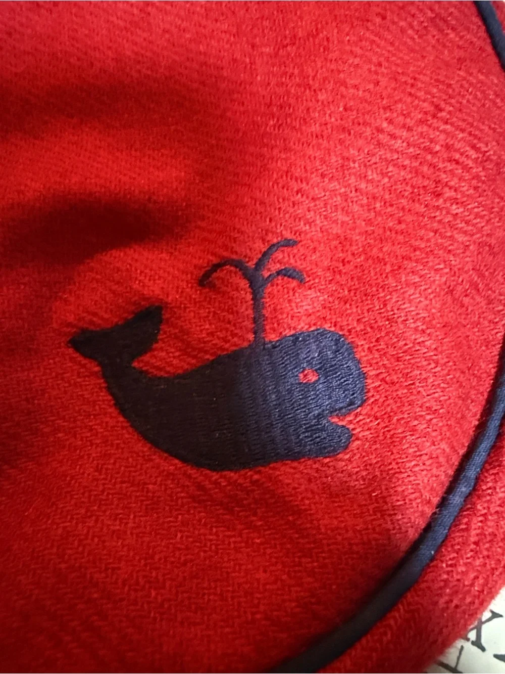 VTG Handmade Wooden Handle Pouch Bag Pink Canvas Red Wool Embroidered Whale